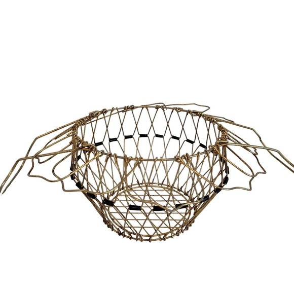 VINTAGE COLLAPSABLE WIRE EGG BASKET FRENCH COUNTRY PRIMITIVE Rare Style Stone Po - Picture 4 of 7